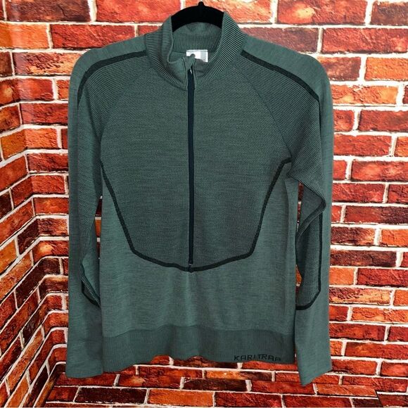 Kari Traa Women’s 3/4 Zip Olive/Black Zip Up Jacket Ribbed Sample EUC Rare Med - Picture 1 of 8